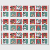 Vrolijk kerstzwarte Kerstman en kinderen Cadeaupapier (Vlak)