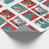 Vrolijk kerstzwarte Kerstman en kinderen Cadeaupapier (Hoek)