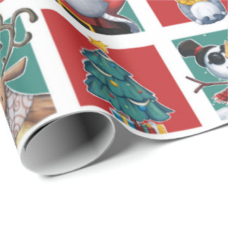 Vrolijk kerstzwarte Kerstman en kinderen Cadeaupapier