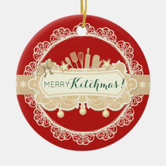 Vrolijk keukengerei culinair Kerst Keramisch Ornament (Voorkant)