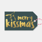 Vrolijk Kissmas Modern Groen en Goud Mistletoe Cadeaulabel (Voorkant (Horizontaal))