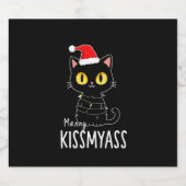 Vrolijk kissmyass grappige kat kerstverlichting Pr Sparkling Wijnetiket (Enkel label)