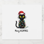 Vrolijk kissmyass grappige kat kerstverlichting Pr Sparkling Wijnetiket (Enkel label)