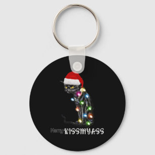 Vrolijk kissmyass leuk kat kerstverlichting 2 sleutelhanger