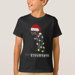 Vrolijk kissmyass leuk kat kerstverlichting 2 t-shirt