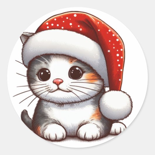 Vrolijk Kitten's Kerstgenot Ronde Sticker (Voorkant)