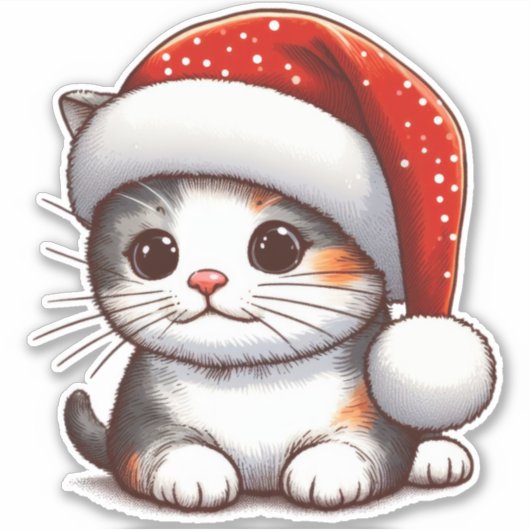 Vrolijk Kitten's Kerstgenot Sticker (Voorkant)
