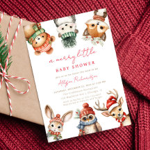 Vrolijk klein baby shower Christmas woodland anima