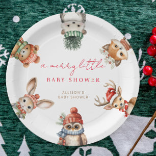 Vrolijk klein baby shower Christmas woodland anima Papieren Bordje