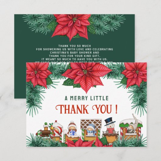 Vrolijk klein Baby shower Kerstmis Groen Winter Bedankkaart (Voorkant / Achterkant)