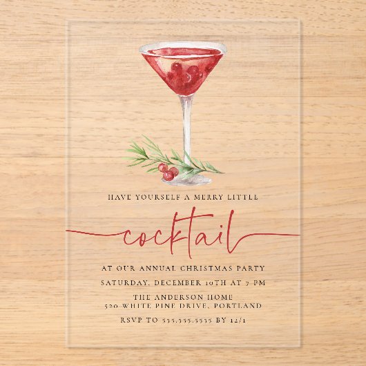 Vrolijk klein cocktail Martini feestje Acryl Uitnodigingen (Voorkant)