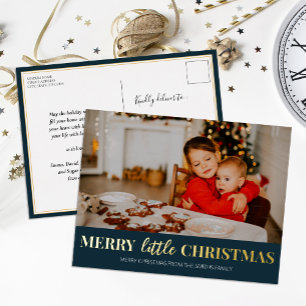 Vrolijk klein kerst blauw goud moderne foto folie feestdagen briefkaart