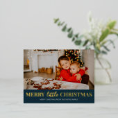 Vrolijk klein kerst blauw goud moderne foto folie feestdagen briefkaart (Staand Voorkant)