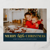 Vrolijk klein kerst blauw goud moderne foto folie feestdagen briefkaart (Voorkant)