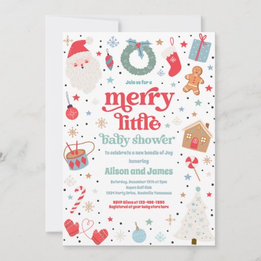 Vrolijk klein kerstBaby shower rood en blauw Kaart (Voorkant)