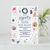 Vrolijk klein kerstBaby shower rood en blauw Kaart (Staand voorkant)