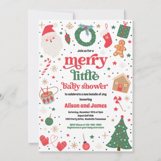 Vrolijk klein kerstBaby shower rood en blauw Kaart (Voorkant)