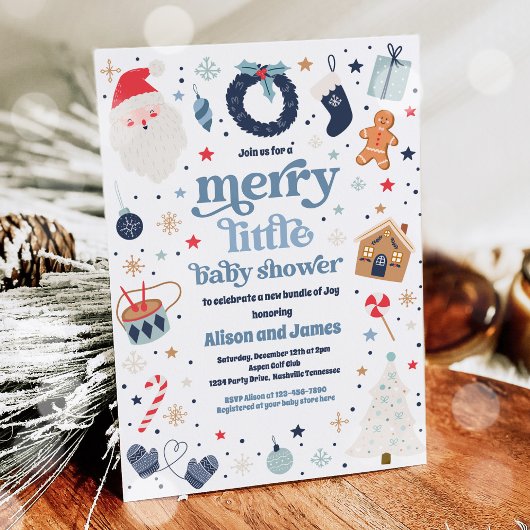 Vrolijk klein kerstBaby shower rood en blauw Kaart