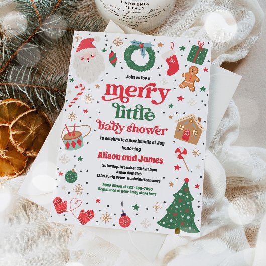 Vrolijk klein kerstBaby shower rood en blauw Kaart