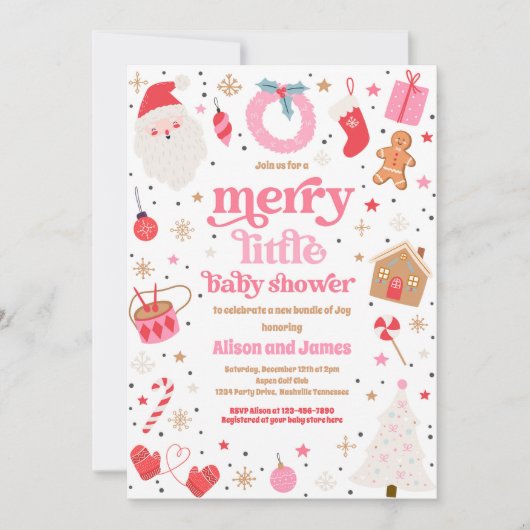 Vrolijk klein kerstBaby shower rood en roze Kaart (Voorkant)