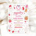 Vrolijk klein kerstBaby shower rood en roze Kaart<br><div class="desc">Vrolijk klein kerstfeest Baby shower rood en roze uitnodiging</div>