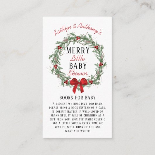 Vrolijk klein kerstboeken Baby shower voor Baby Informatiekaartje (Voorkant)
