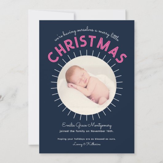 Vrolijk klein kerstfeest geboorte aankondiging (Voorkant)