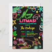 Vrolijk klein kerstfeest Neon Santa Holiday Party Kaart (Voorkant)