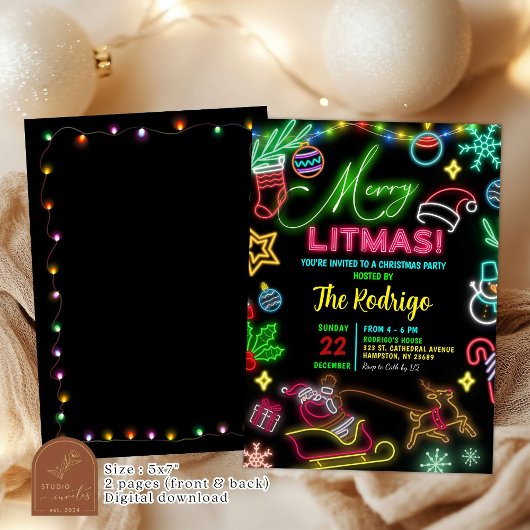 Vrolijk klein kerstfeest Neon Santa Holiday Party Kaart