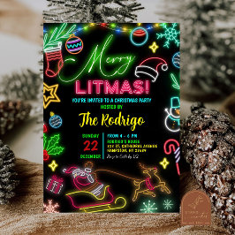 Vrolijk klein kerstfeest Neon Santa Holiday Party Kaart