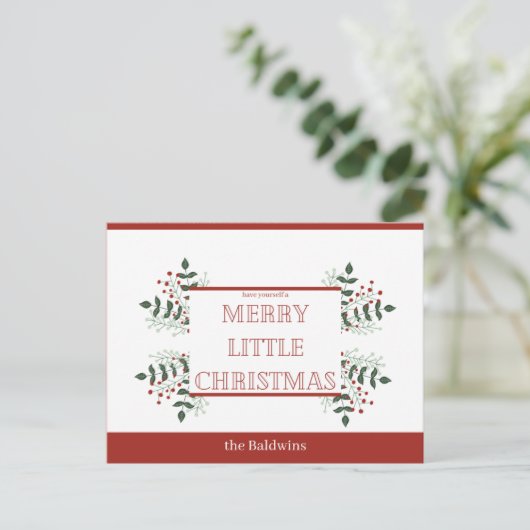 vrolijk klein kerstfeest rood en groen briefkaart (Staand voorkant)