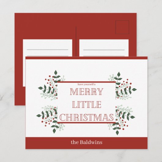 vrolijk klein kerstfeest rood en groen briefkaart (Voorkant / Achterkant)