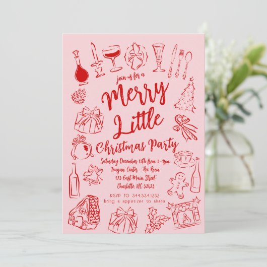 Vrolijk klein kerstfeest uitnodiging (Staand voorkant)