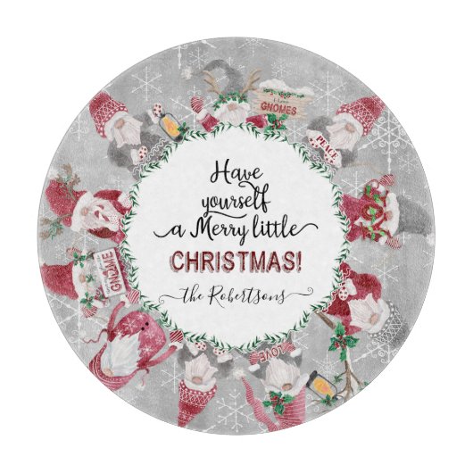 Vrolijk klein Kerstmis Gnome Santas Elf Sneeuwvlok Snijplank (Voorkant)