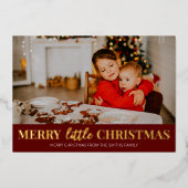 Vrolijk klein kerstmis rood goud moderne foto folie feestdagenkaart (Voorkant)