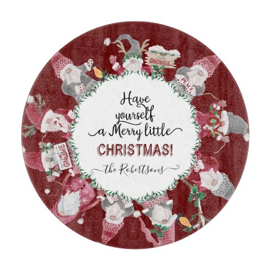 Vrolijk klein Kerstmis Rood Grijs Gnomen Santa hoe Snijplank (Voorkant)