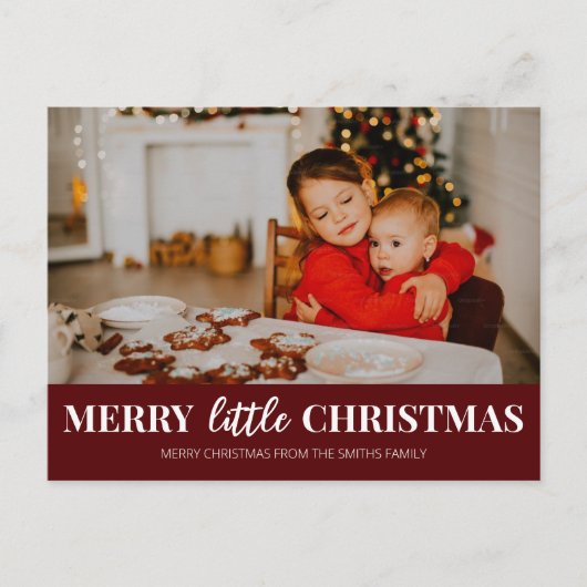Vrolijk klein Kerstmis Rood Modern Script Foto Feestdagenkaart (Voorkant)
