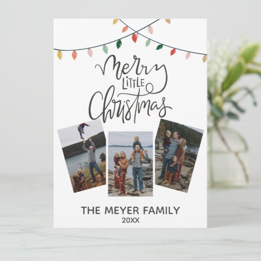 Vrolijk klein kerstscript kerstverlichting feestdagenkaart (Staand voorkant)