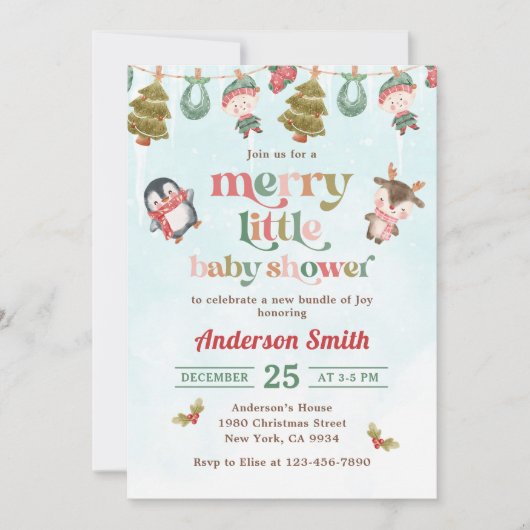 Vrolijk klein kerstwinter Baby shower Kaart (Voorkant)