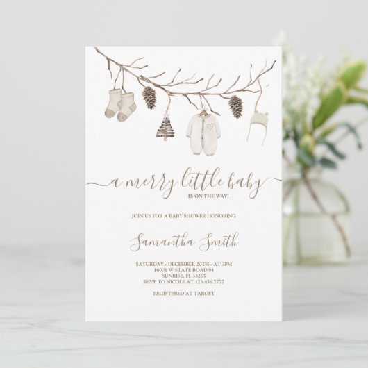 Vrolijk klein kerstwinter Baby shower Kaart (Staand voorkant)