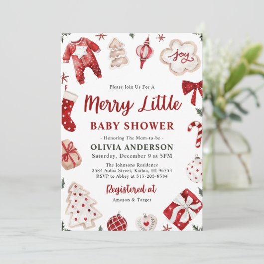 Vrolijk klein rood winter kerst Baby shower Kaart (Staand voorkant)