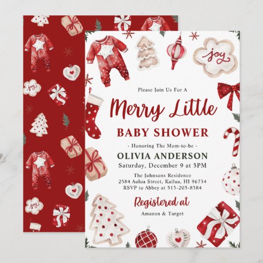 Vrolijk klein rood winter kerst Baby shower Kaart (Voorkant / Achterkant)
