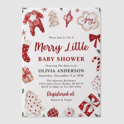Vrolijk klein rood winter kerst Baby shower Vellum Uitnodigingen (Voorkant)