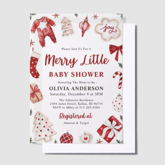 Vrolijk klein rood winter kerst Baby shower Vellum Uitnodigingen (Offset)