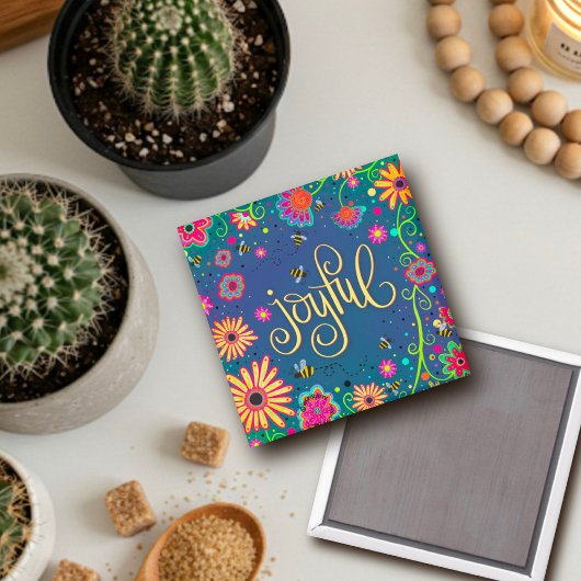 Vrolijk  Kleurrijke Bloemen Bijen Inspirivity Magneet