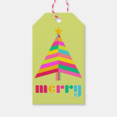 Vrolijk Kleurrijke Gestreepte Kerstboom helder gro Cadeaulabel (Voorkant)