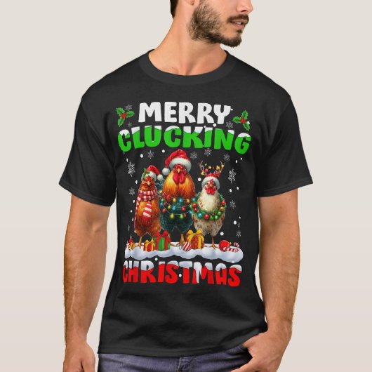 Vrolijk Knuffelen Kerst Kip Kerstman Hoed Kerstmis T-shirt (Voorkant)