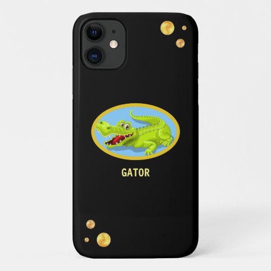 Vrolijk krokodil en gouden confetti zwart Case-Mate iPhone case (Achterkant)