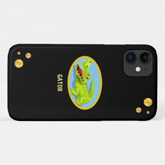 Vrolijk krokodil en gouden confetti zwart Case-Mate iPhone case (Achterkant (horizontaal))