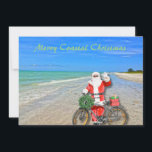 Vrolijk Kustkerstfeest Sanibel Island Beach Santa Feestdagenkaart<br><div class="desc">Vrolijk kustkerstfeest! Deze prachtige vakantie Flat Kaart beschikt over een foto afbeelding van sensationele Sanibel Island strand met de prachtige blauw/groene wateren van de Golf van Mexico. Het feestelijke ontwerp omvat Santa rijden op zijn fiets om pakketten te leveren op dit eiland oase. Op de achterkant van de Kaart staat...</div>